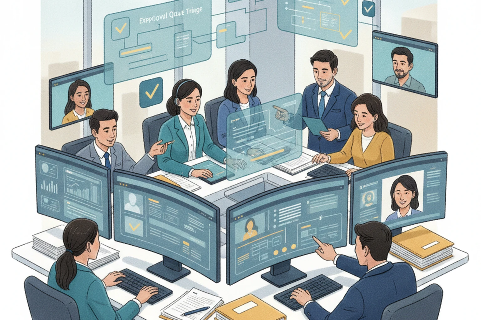 Outsourced Call Center Operations: Exception Queue Triage editorial illustration