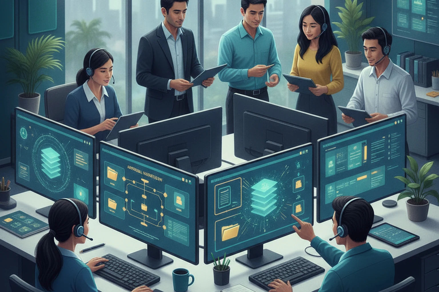 Outsourced Call Center Operations: Work Queue Ownership editorial illustration